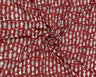 Tela de algodón estampada a mano con bloques de madera / estampado bagru, textil de Jaipur