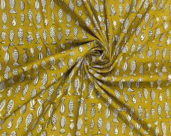 Tela de algodón estampada a mano con bloques de madera / estampado bagru, textil de Jaipur