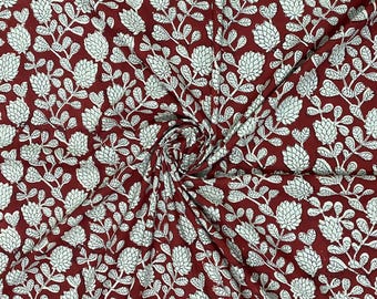 Tela de algodón estampada a mano con bloques de madera / estampado bagru, textil de Jaipur