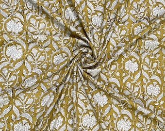 Tela de algodón estampada a mano con bloques de madera / estampado bagru, textil de Jaipur