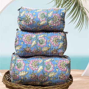 Buy Set 0f 3 Quilted makeup bags - Block print bags - Quilted cosmetic pouches - Toiletry Bag, Travel Accessory Bag, Cosmetic Organizer