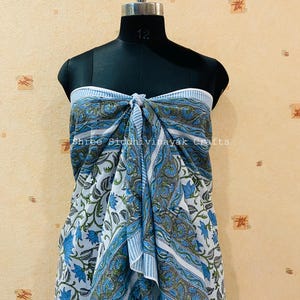 Pareo de algodón con estampado a mano: falda playera india, bufanda bohemia