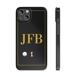 Funda personalizada para iPhone de golf negra con monograma dorado de un as, funda delgada personalizada para teléfono / carcasa con monograma / regalo personalizable para hombres