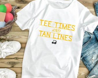 ティータイムと日焼け跡Tシャツ、ゴルフ愛好家へのギフト、レトロなビーチTシャツ、ミニマルなサマーシャツ、ゴルフ、ビーチ、レトロ、ゴルフギフト、楽しいシャツ、ビーチTシャツ