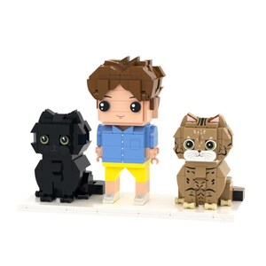 Custom Full Body Brick Figure of 1 Person with 2 Cats – Personalized Mini Figure Gift – Custom Block Toy for Anniversary, Birthday