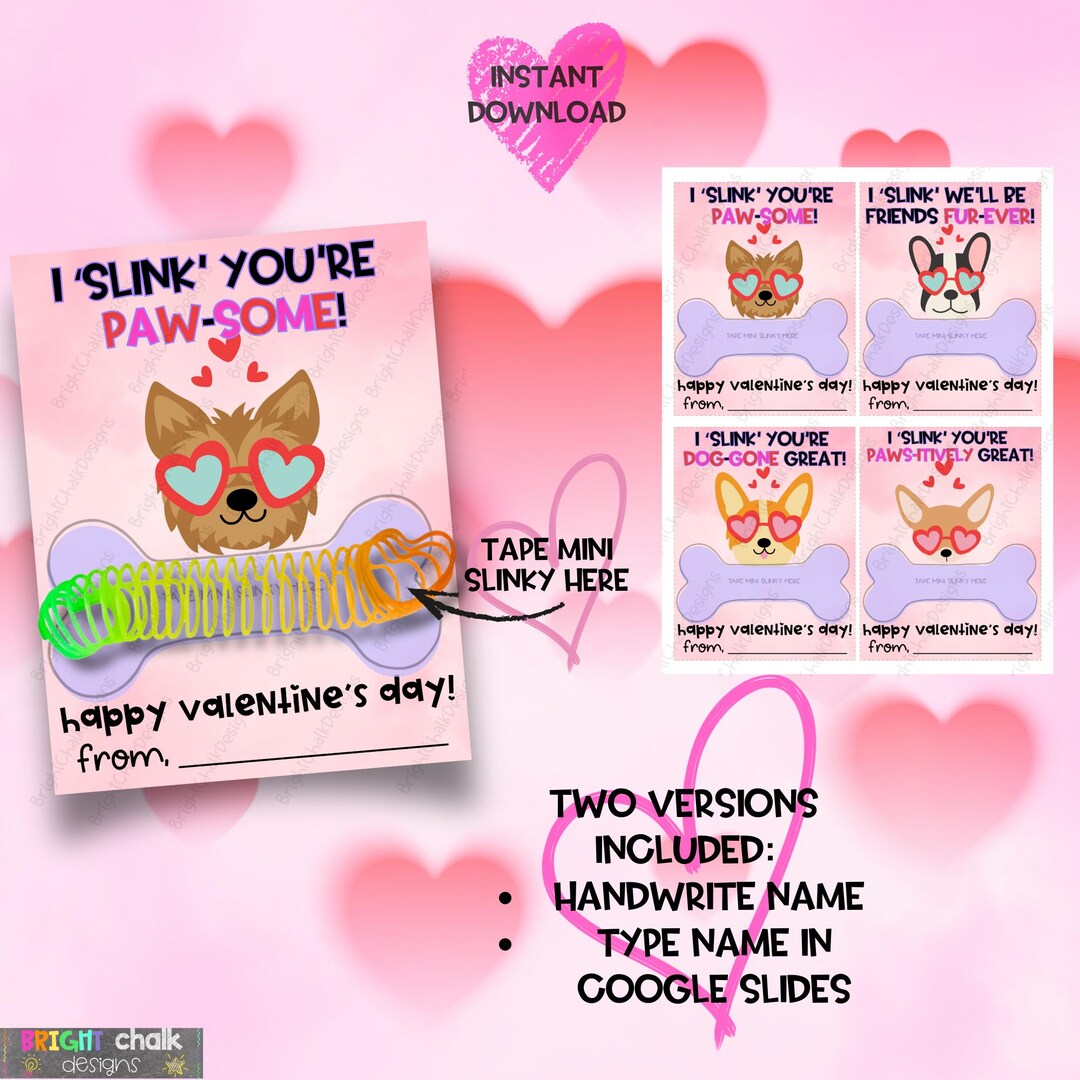 Slinky Dog Valentine Printable Classroom Exchange Cards Editable