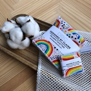 Reusable makeup remover pads, Reusable cotton rounds, Zero waste , Eco-friendly,  Makeup remover pads, Rainbows and Dots , 5 pack