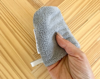 Gray Reusable Makeup Remover Mitt, MicroFiber Cleanser pad, No cleanser needed, Just use Water, Less Waste, Machine Washable