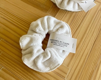 Large Microfiber Towel Scrunchies, Quick Drying scrunchy, White, Spa day, Hair day, Overnight hair tie, Facial care