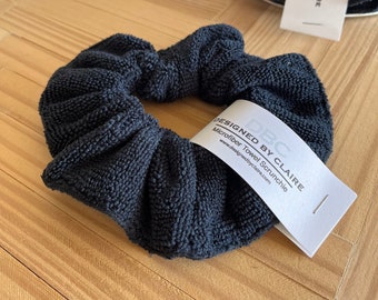 Large Microfiber Towel Scrunchies, Quick Drying scrunchy, Black, Spa day, Hair day, Overnight hair tie, Facial care