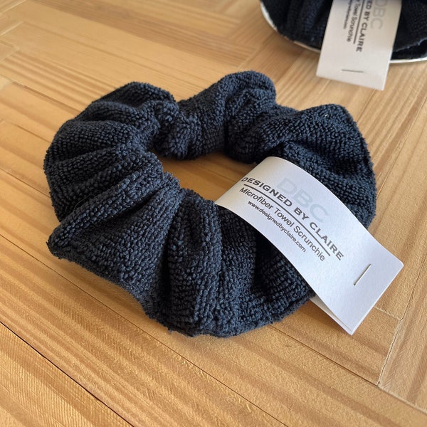 Large Microfiber Towel Scrunchies, Quick Drying scrunchy, Black, Spa day, Hair day, Overnight hair tie, Facial care