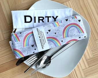 Zero waste reusable utensil set, eco friendly stainless steel set, great way to say no to single use plastic, Rainbows with Hearts