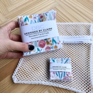 Reusable makeup remover pads, Reusable cotton rounds, Zero waste , Eco-friendly,  Makeup remover pads, White with Pale Floral , 5 pack