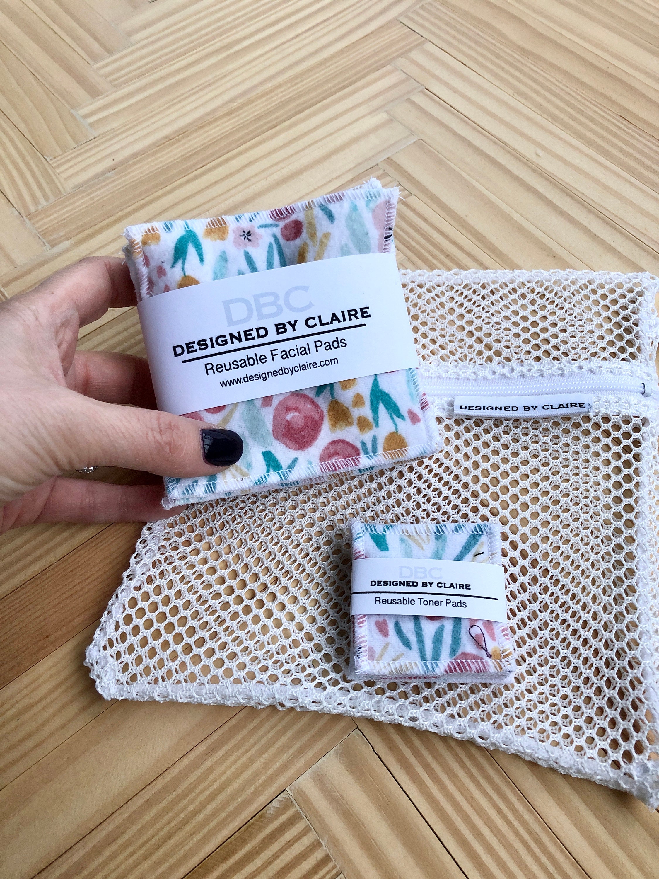 Reusable makeup remover pads, Reusable cotton rounds, Zero waste , Eco-friendly,  Makeup remover pads, White with Pale Floral , 5 pack