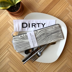 Zero waste reusable utensil set, eco friendly stainless steel set, a great way to say no to single use plastic, Gray and White Wood Grain