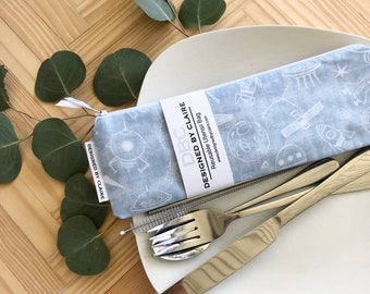 Zero waste reusable utensil set, eco friendly stainless steel set, say no to single use plastic, Spaceship, Rocket Ship , Kids Set