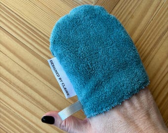 Muted Teal Reusable Makeup Remover Mitt, MicroFiber Cleanser pad, No cleanser needed, Just Water, Less Waste, Machine Washable, Facial care