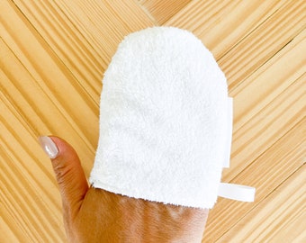 White Reusable Makeup Remover Mitt, MicroFiber Cleanser pad, No cleanser needed, Just use Water, Less Waste, Machine Washable