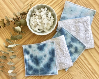 Reusable makeup remover pads/ Reusable cotton rounds/ Zero waste / Eco-friendly / Machine Washable/ Makeup remover /Blue Tie-Dye with White