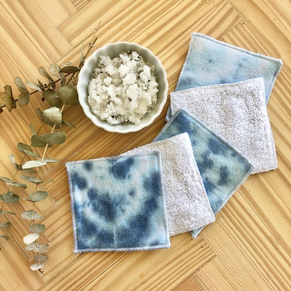 Reusable makeup remover pads/ Reusable cotton rounds/ Zero waste / Eco-friendly / Machine Washable/ Makeup remover /Blue Tie-Dye with White