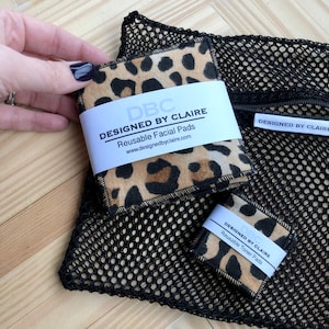 Reusable makeup remover pads, Reusable cotton rounds, Zero waste , Eco-friendly,  Makeup remover pads, Black with Leopard, 5 pack