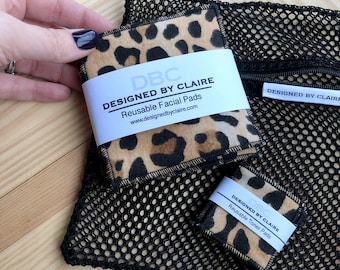 Reusable makeup remover pads, Reusable cotton rounds, Zero waste , Eco-friendly,  Makeup remover pads, Black with Leopard, 5 pack