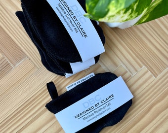 Black Reusable Makeup Remover Mitt, MicroFiber Cleanser pad, No cleanser needed, Just use Water, Less Waste, Machine Washable