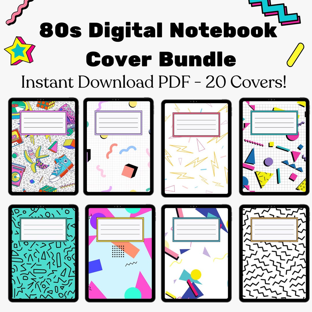 80s Digital Notebook Covers: Goodnotes, Notability (PDF & PNG Bundle ...