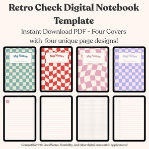 Retro Check Digital Notebook Digital Journal Template GoodNotes Notability Four Page Styles