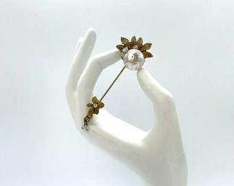 vintage 1950s Miriam Haskell pin brooch, 50s stamped designer costume jewelry, mid century costume jewelry stick pin pearls