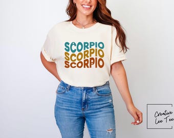 Retro Scorpio Zodiac Sign Shirt | Vintage Scorpio Horoscope Shirt Retro 70s Aesthetic Astrology Gift for Birthday Unisex Vintage Oversized