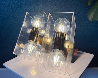 Vintage Lightolier Brass and Lucite Up/Down Sconce Pair