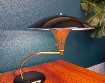 Vintage MCM Laurel Lamp Co Brass and Black Desk Lamp - Restored