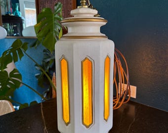 Vintage Mid Century Cathedral Ceramic Swag Lamp - Plug-in