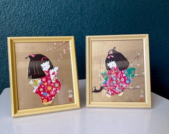 Japanese Giesha Girl Art Pair - Framed