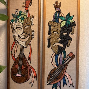 Vintage MCM Gravel Art - Comedy Tragedy Wall Decor