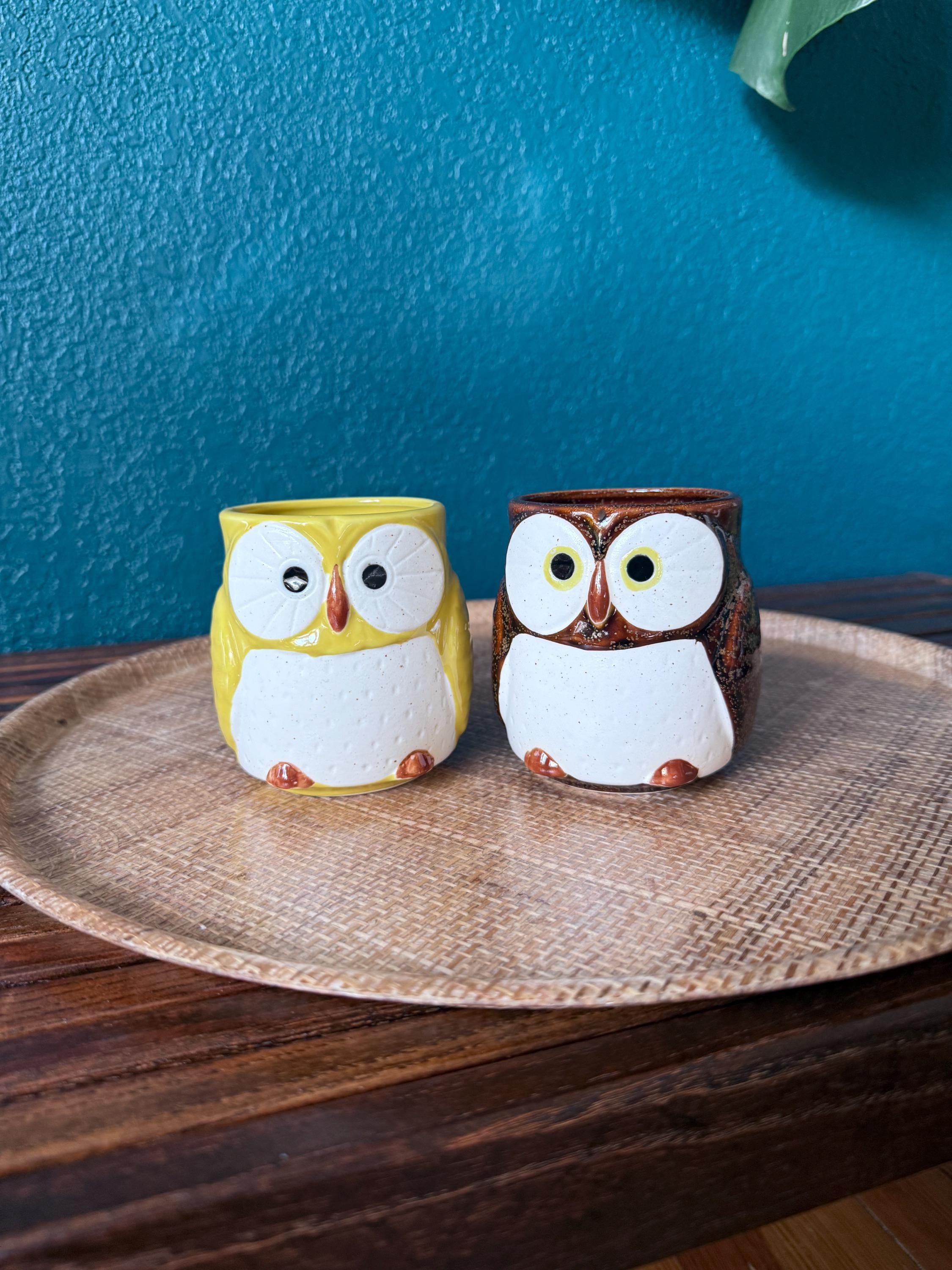 Japanese Mino Ware Owl Mug Set