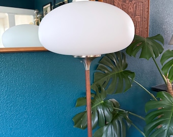 Vintage Rosewood and Brushed Nickel Mushroom Floor Lamp with Tulip Base by Laurel Lamp Company  - Rewired