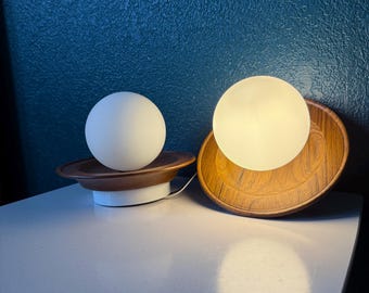 Vintage Solid Teak Plate Sconce Pair - Reimagined