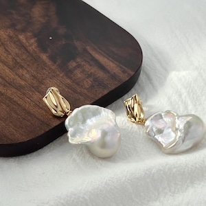18K Gold Real Baroque Freshwater Pearl Drop Earrings,Dainty Large Pearl Statement Earrings,Wedding Bridal Earrings Jewelry,Bridesmaid Gifts