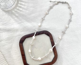 Baroque Pearl Necklace, Mixed Freshwater Pearl Strand, Organic Irregular Pearl Necklace, Minimalist Dainty Jewelry, Elegant Gift for Her