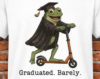 Funny Graduation Frog SVG PNG, Barely Graduating Design, Retro Frog on Scooter Digital Download, Class of 2026 Humor, Graduation Groups