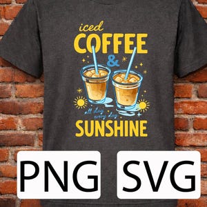 Café helado SVG PNG, diseño de verano, diseño de luz solar, gráfico de bebida helada adorable, archivo de corte para Cricut, diseño de sublimación, amantes del café, ambiente veraniego