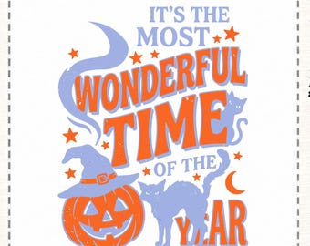 Halloween SVG PNG, Black Cat Pumpkin SvG, Most Wonderful Time of the Year SvG, Retro Halloween Cut File, Spooky Season PNG