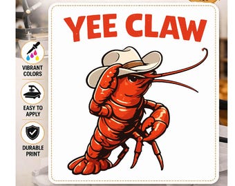 Yee Claw Lobster Cowboy DTF Transfer, Ready to Print, Heat Transfer, Funny Seafood DTF Print, High Quality Iron-on Transfer for DIY Clothes.