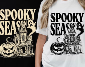 Spooky Season SVG PNG, Halloween SVG, Haunted House SvG, Pumpkin Ghost SvG, Vintage Halloween Shirt Design, Spooky Season Digital Download