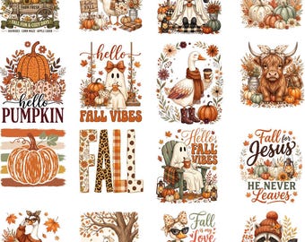 Hello Fall PNG, Autumn PNG Designs, Pumpkin Ghost Highland Cow PNG, Relaxing Autumn Sublimation,Thanksgiving T-shirt Graphics, Halloween