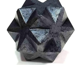 Hematite Merkaba Star: Hand-Carved Grounding Crystal, Sacred Geometry