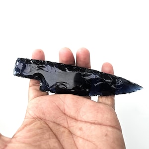 Blue Obsidian Knife | Hand-Knapped Crystal Blade | Protection Clarity Stone | Spiritual Healing Tool | Artisan Knife for Ritual Display