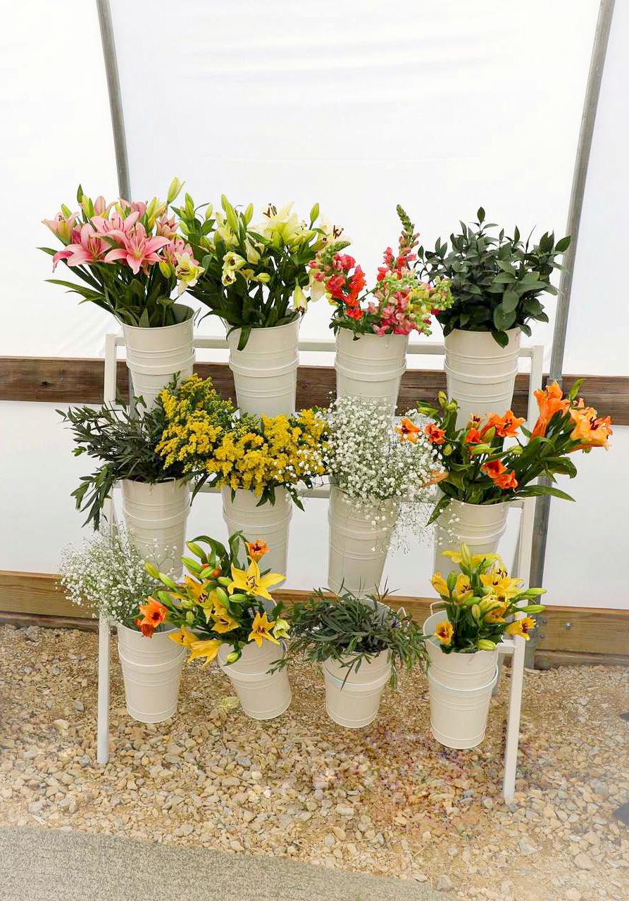 花のディスプレイスタンド 9 バケツ付き、フラワーショップ用 3 段金属